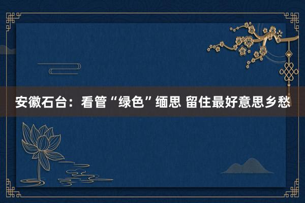 安徽石台：看管“绿色”缅思 留住最好意思乡愁